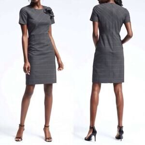 Banana Republic Windowpane Ruffle Shoulder Dress